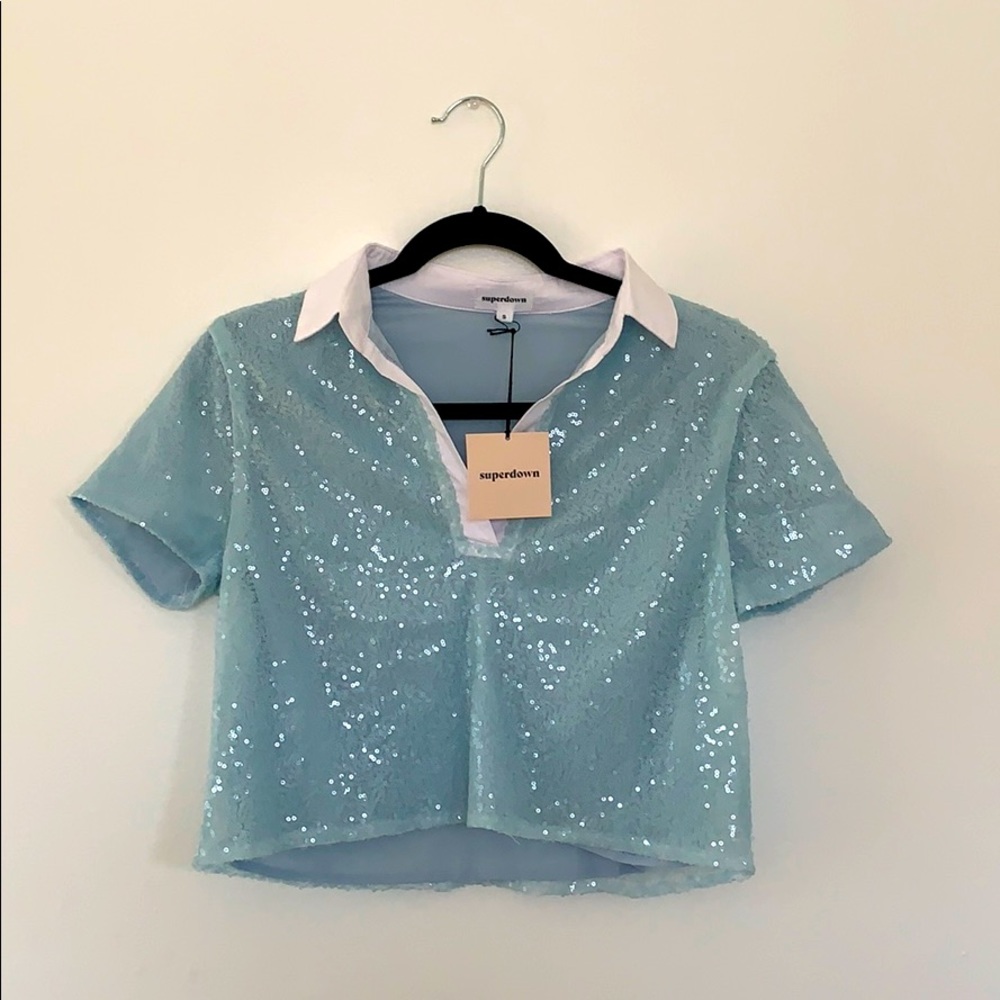 Superdown Cropped Sequined Polo Shirt - NWT